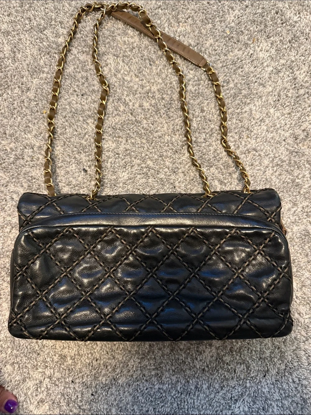 CHANEL Black Quilted Leather Shoulder Bag with Gold Hardware